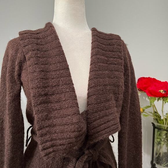 NEW Body by Victoria Mohair Draped Open Weave Shawl Collar Belted Wrap Sweater … - Picture 4 of 16